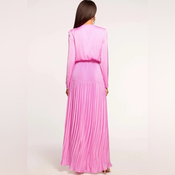 NEW Ramy Brook Zaylee Knotted Bodice Pleated Gown Sz S Pink Plunging Neckline - Picture 3 of 11